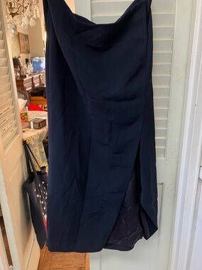 Ellen Tracy Navy High-Low Wrap Midi Skirt